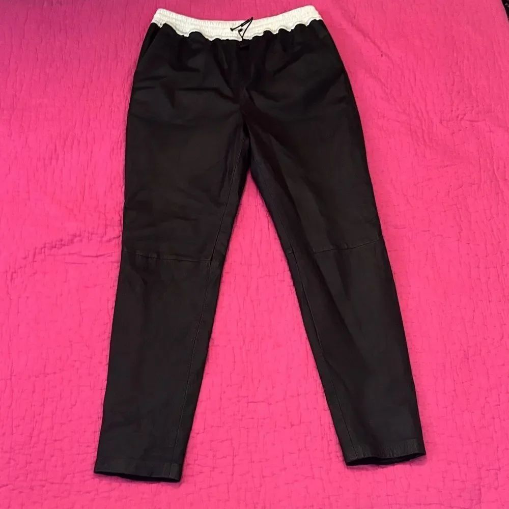 Alexander Wang Black lambskin Pants with White Elastic Waist, US4